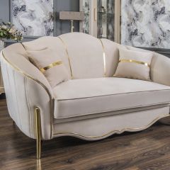 Диван Lara 2х местный без механизма (бежевый/золото) в Тарко-Сале - tarko-sale.mebel24.online | фото 3