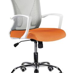 Кресло BRABIX "Wings MG-306", пластик белый, хром, сетка, серое/оранжевое, 532011 в Тарко-Сале - tarko-sale.mebel24.online | фото
