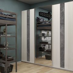 Шкаф-купе 1950 серии SILVER S4+S1+S4 B22+PL4 (по 2 ящика лев/прав+F обр.штанга) профиль «Серебро» в Тарко-Сале - tarko-sale.mebel24.online | фото