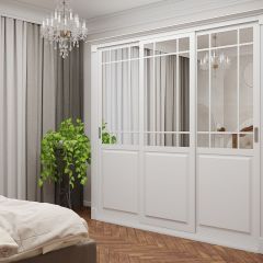 Шкаф-купе 2150 серии NEW CLASSIC K5+K5+K5+B22+PL3 (по 2 ящика лев/прав+1 штанга+1полка) профиль «Капучино» в Тарко-Сале - tarko-sale.mebel24.online | фото