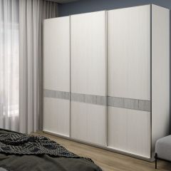 Шкаф-купе 2250 серии SILVER S5+S5+S5 B22+PL4 (по 2 ящика лев/прав+F обр.штанга) профиль «Серебро» в Тарко-Сале - tarko-sale.mebel24.online | фото