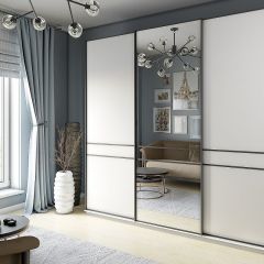 Шкаф-купе 2400 серии SOFT D5+D4+D5+B22+PL3 (по 2 ящика лев/прав+2штанги) профиль «Графит» в Тарко-Сале - tarko-sale.mebel24.online | фото