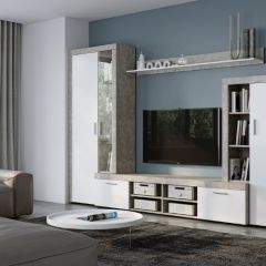 Стенка SKYE (Beton Jasny Atelier/белый) в Тарко-Сале - tarko-sale.mebel24.online | фото