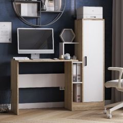 Стол компьютерный СКМ-2 ЛДСП Белый/Дуб сонома в Тарко-Сале - tarko-sale.mebel24.online | фото