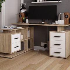 Стол компьютерный угловой СКМУ-3 Белый/Дуб сонома в Тарко-Сале - tarko-sale.mebel24.online | фото