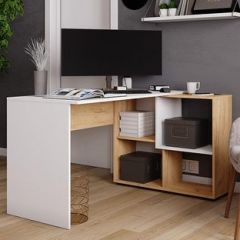 Стол компьютерный угловой СКМУ-4 Белый/Дуб крафт золотой в Тарко-Сале - tarko-sale.mebel24.online | фото
