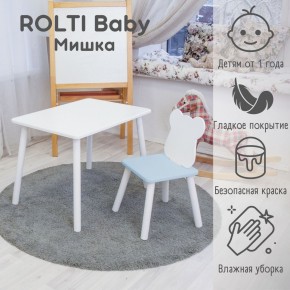 Детский комплект стол и стул «Мишка» Rolti Baby  (голубая столешница/голубое сиденье/белые ножки) в Тарко-Сале - tarko-sale.mebel24.online | фото