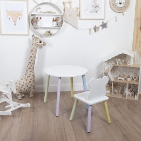 Комплект детский стол КРУГЛЫЙ и стул МИШКА ROLTI Baby (белая столешница/белое сиденье/цветные ножки) в Тарко-Сале - tarko-sale.mebel24.online | фото