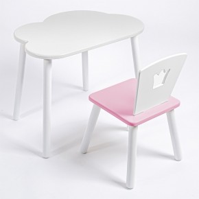 Комплект детский стол ОБЛАЧКО и стул КОРОНА ROLTI Baby (белая столешница/розовое сиденье/белые ножки) в Тарко-Сале - tarko-sale.mebel24.online | фото