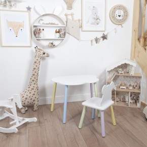 Комплект детский стол ОБЛАЧКО и стул МИШКА ROLTI Baby (белая столешница/белое сиденье/цветные ножки) в Тарко-Сале - tarko-sale.mebel24.online | фото