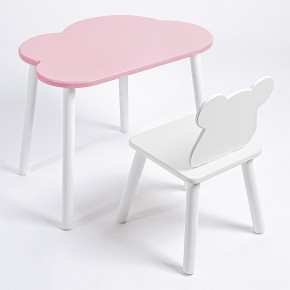 Комплект детский стол ОБЛАЧКО и стул МИШКА ROLTI Baby (розовая столешница/белое сиденье/белые ножки) в Тарко-Сале - tarko-sale.mebel24.online | фото