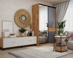 Шкаф-купе SLIM 2-х дверный BS15-6.ZD с зеркалом (дуб вотан/белый/темно-серый/черный муар) в Тарко-Сале - tarko-sale.mebel24.online | фото 3
