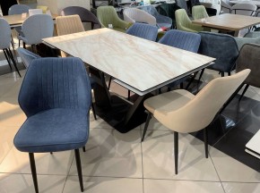 Стол Ниагара 140 БЕЖЕВЫЙ МРАМОР, стекло / ЧЕРНЫЙ М-City в Тарко-Сале - tarko-sale.mebel24.online | фото 2