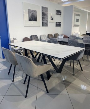 Стол RIETI 200 KL-99 Белый мрамор матовый, итальянская керамика / черный каркас, ®DISAUR в Тарко-Сале - tarko-sale.mebel24.online | фото 3