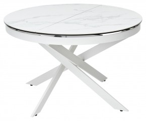 Стол TRENTO 120 HIGH GLOSS STATUARIO Белый мрамор глянцевый, керамика/ белый каркас, ®DISAUR в Тарко-Сале - tarko-sale.mebel24.online | фото 1