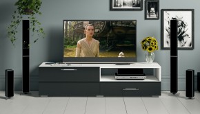 Тумба под ТВ Ларго 1,4, цвет корпус белый/фасады МДФ чёрный глянец, ШхГхВ 140х46х35 см., НЕ универсальная сборка в Тарко-Сале - tarko-sale.mebel24.online | фото 12