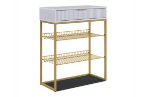 ВЕЛЬВЕТ Обувница (белое дерево/белый матовый/золото) в Тарко-Сале - tarko-sale.mebel24.online | фото